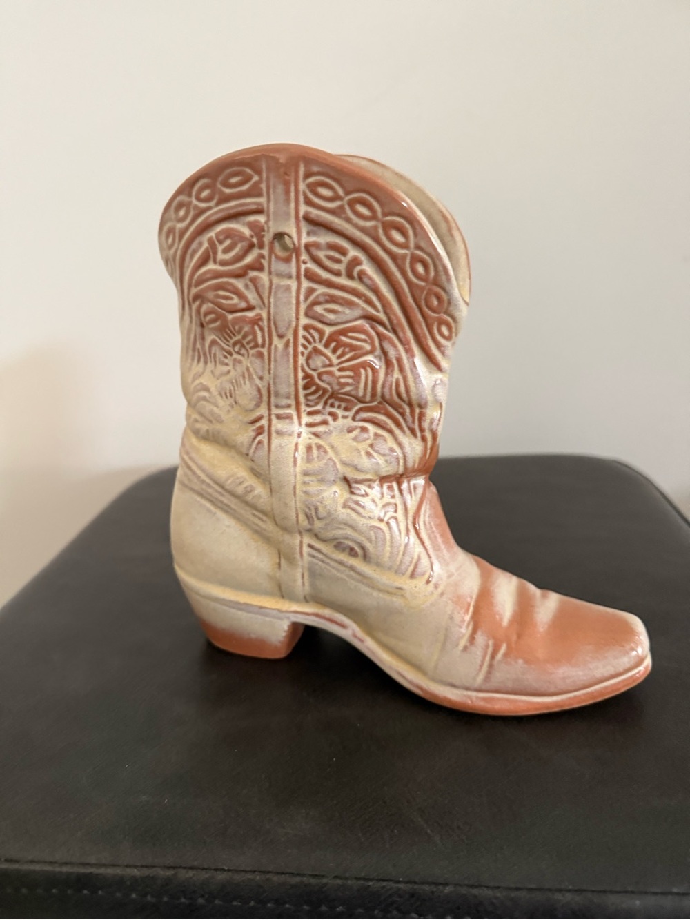 Vintage Frankoma Two-Tone Tan & Cream Ceramic/Pottery Boot Figurine/Vase